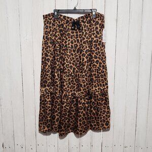 NEW Time Tru Skirt XXL 20 Midi Animal Tiered Boho Grunge Edgy Office Festival